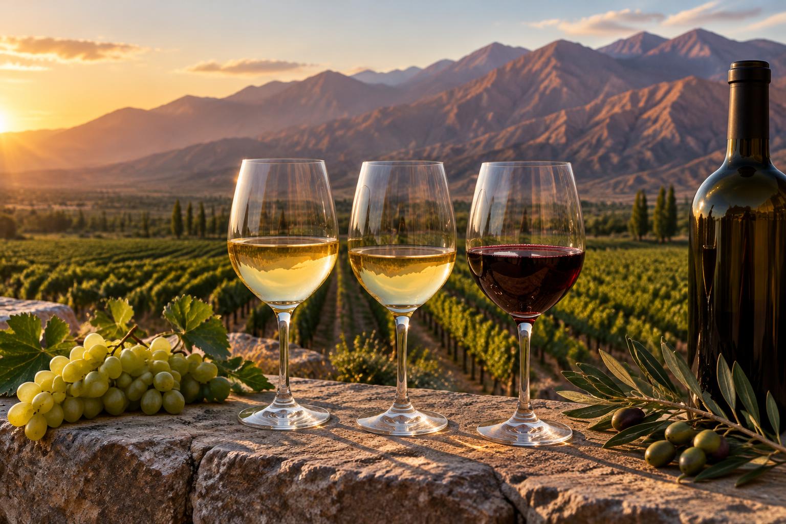 Vinos de altura frente a los viñedos y montañas argentinas